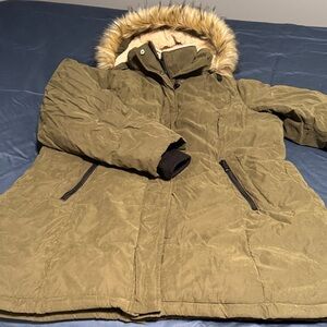 Women's Green Ski Jacket with Faux Fur Trim